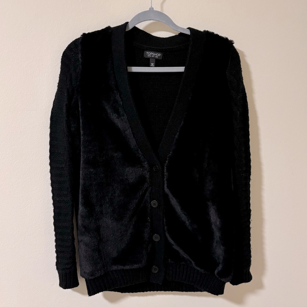 Topshop Black Knit/Fur Cardigan